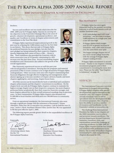 The Pi Kappa Alpha 2008-2009 Annual Report, Autumn 2009